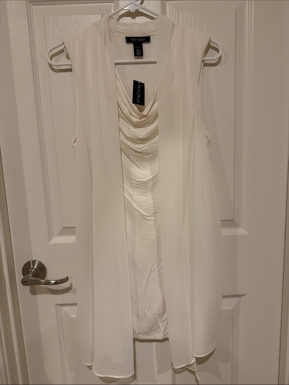 White House Black Market Cream Sleeveless Drape Front Mini Dress